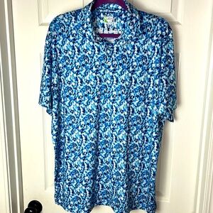 Tailorbyrd Polo Shirt Men XL Blue Print Speckled Golf Performance Travel SPF 30